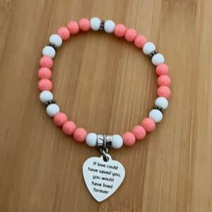 Hand Crafted Cancer Awareness Charm Bracelet Uterine Vaginal Peach White Beads